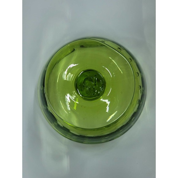 Vintage Bischoff Glass Hand Blown Green Compote Controlled Bubbles - Picture 5 of 11